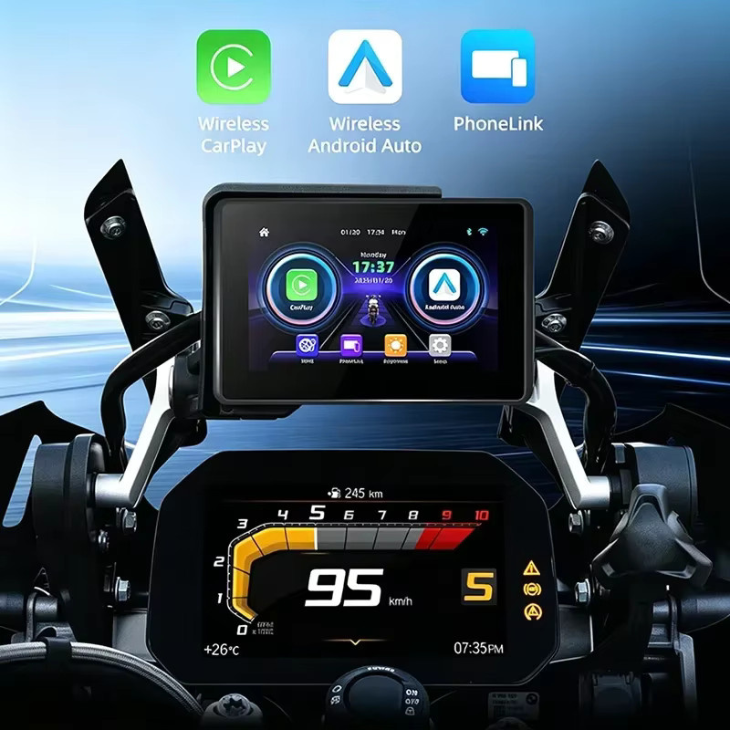 Kabelloses CarPlay und Android Auto GPS-Navigationssystem für BMW Motorräder, kompatibel mit R1200GS, R1250GS, F800, F900 und S1000XR, Schwarz - Bild 2