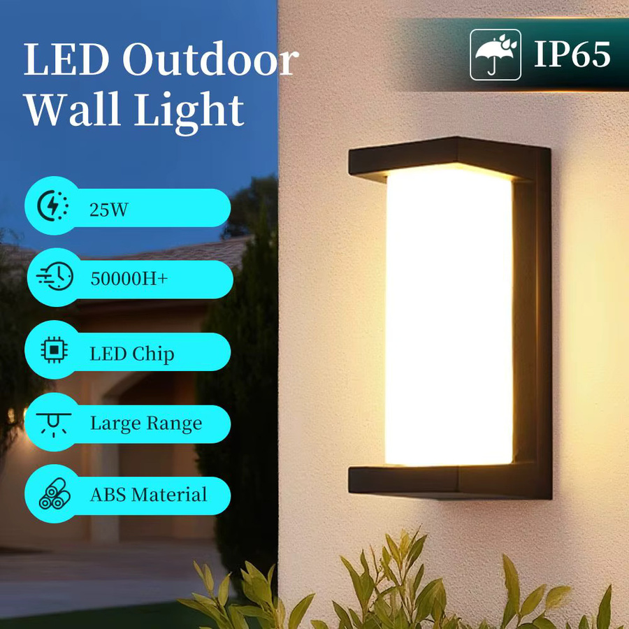 DIBILUN LED Wandleuchte für den Außenbereich, moderne rechteckige Gartenleuchte in Schwarz oder Weiß, 25 W, wasserdicht - Bild 3
