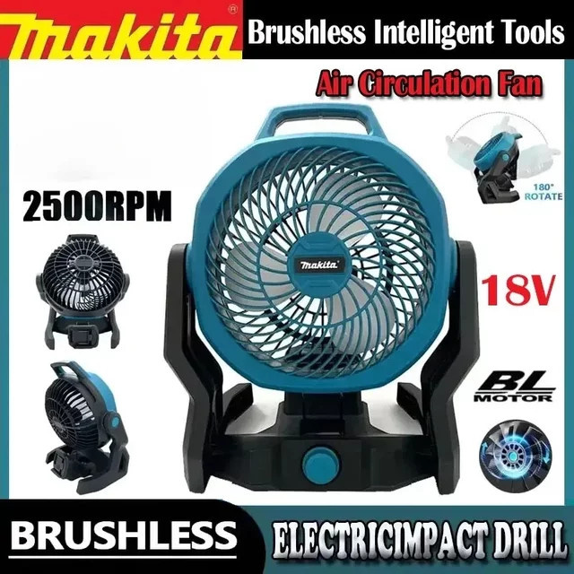 Makita Wiederaufladbarer Elektrischer Ventilator 18-20V Blau, Kabelloser Outdoor-Campingventilator mit 270 Grad Drehung - Bild 1
