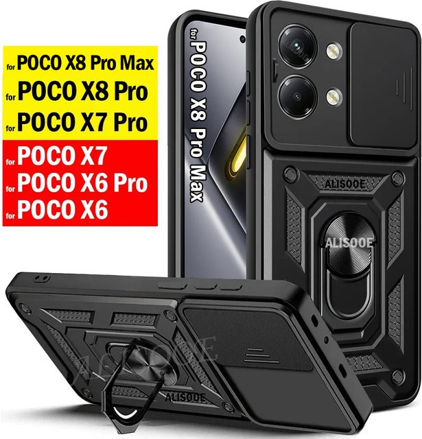 Xiaomi POCO X8 Pro Max X7 Pro X6 X7 Panzerhülle mit Kameraschutz und Ringständer in Schwarz - Bild 1