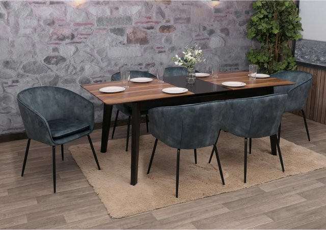 6er-Set MCW Esszimmerstühle O28 Polsterstühle aus Stoff und Metall in Blau - Bild 1
