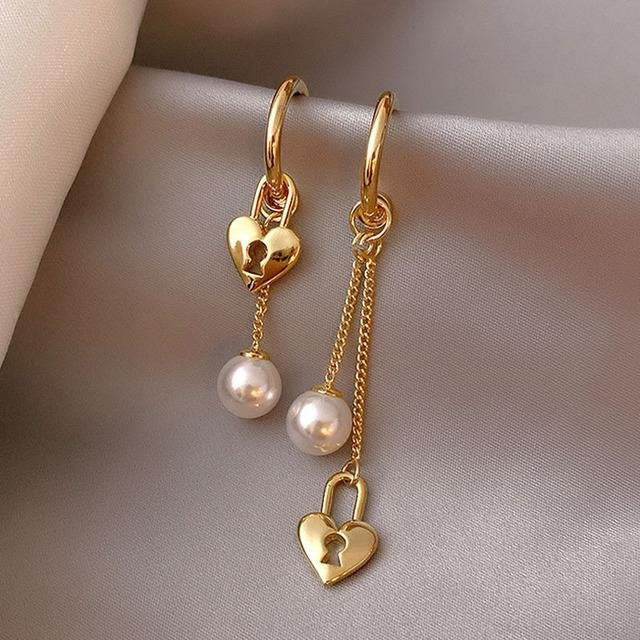Wucifang Jewelry Perlen-Hängeohrringe, Edelstahl, Gold, Zirkonia, Damen - Bild 1