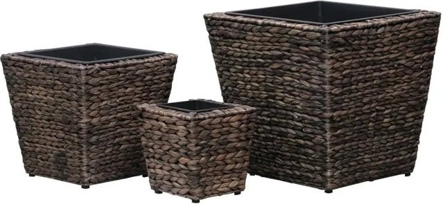 Furnicato Blumenkübel Set aus Wasserhyazinthe in Braun mit Stahlrahmen, 3 Stück, rustikaler Tischtopf-Stil - Bild 1