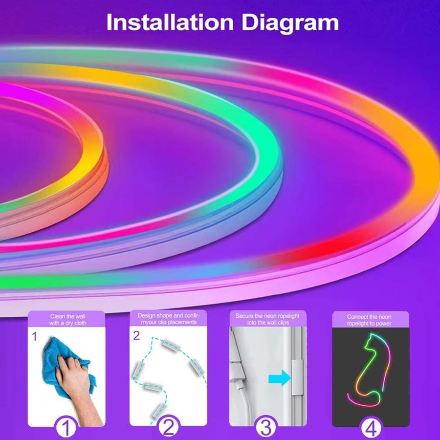 Saimili RGBIC Neon LED Streifenlicht, 1m bunt, USB 5V wasserdichtes Neon Flex Seil mit App Bluetooth WLAN Musiksynchronisation und Fernbedienung für Gaming-Raum und Party Dekoration - Bild 7