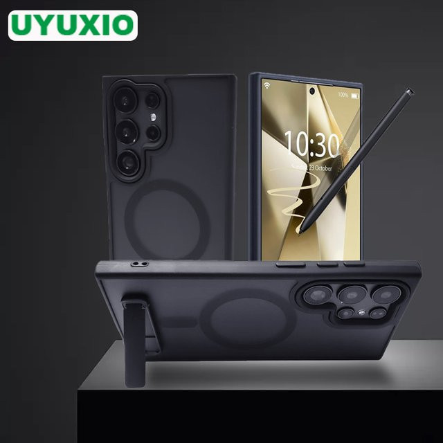 UYUXIO Magnetische Handyhülle mit Ständer für Samsung Galaxy S25 S24 S23 S22 Ultra A15 A16 A26 A36 A55 A56 in Schwarz - Bild 1