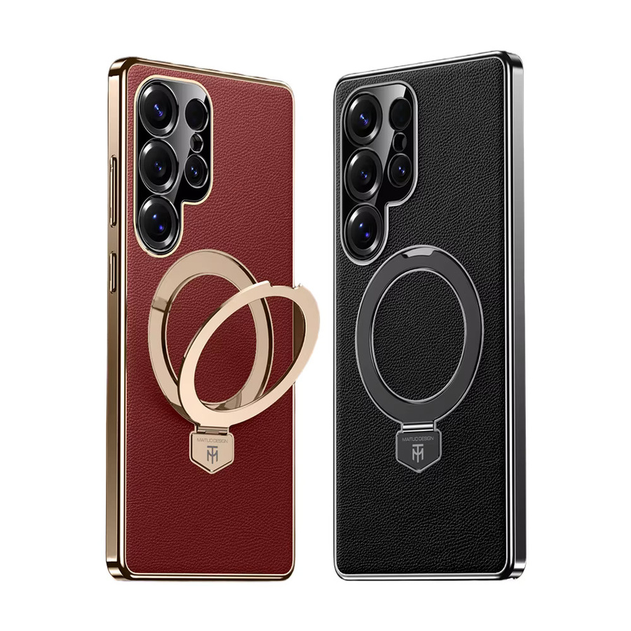 Luxus Leder Schutzhülle mit Drehhalterung für Samsung S25 S24 S23 Ultra in Weiß mit magnetischer Funktion und Kabelloses Laden sowie Kameraschutz - Bild 4