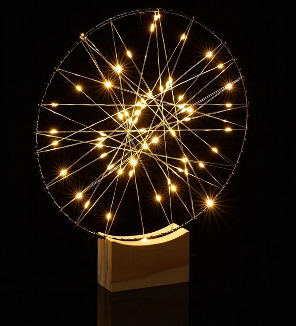 Relaxdays LED Ring Deko aus Eisen und Kiefernholz in Silber und Natur mit warmweißem Licht, Durchmesser: 25 cm - Bild 1