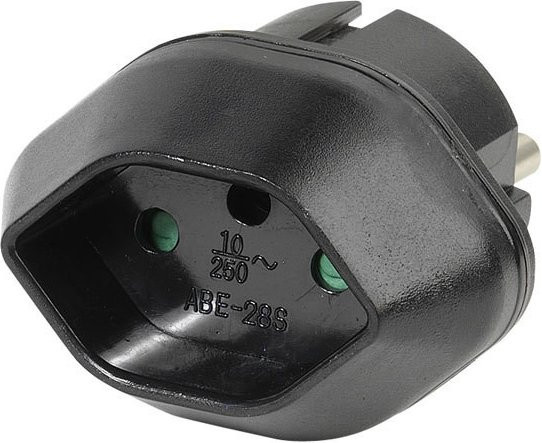 Vivanco Reisestecker Schweiz CH Buchse auf Schuko Stecker in Schwarz - Bild 1