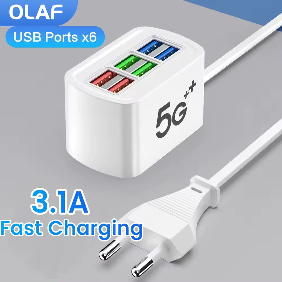 6 in 1 USB Schnellladegerät Steckdosenleiste von Olaf in Weiß mit USB-A und USB-C Anschlüssen und 1 m Kabel - Bild 1