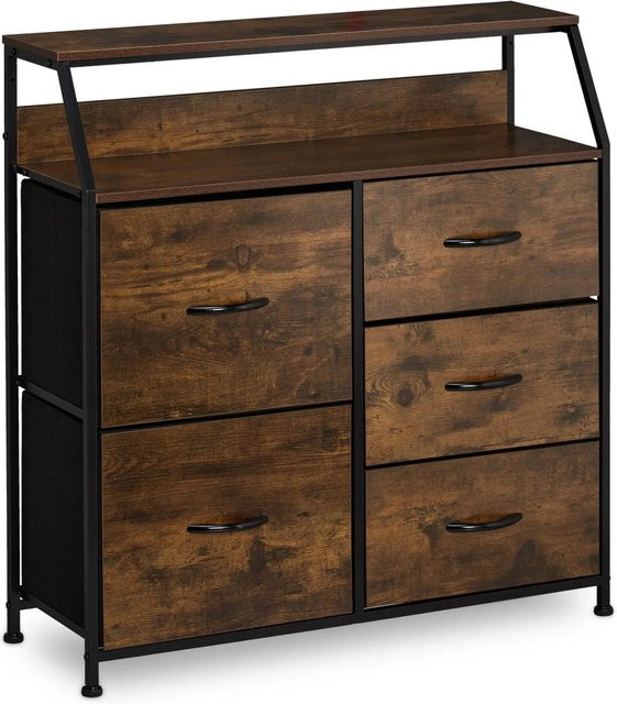 Relaxdays Kommode im Industrial Style aus Stahl und MDF mit 5 Schubladen und 2 Ablagen, Schwarz und Dunkelbraun, B/H/T: 87 x 84 x 32 cm - Bild 1