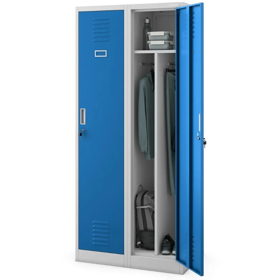 DELUKE Umkleideschrank Spind mit 2 Abteilen aus Stahl in Grau-Blau, H: 180 cm, B: 80 cm, T: 50 cm - Bild 2