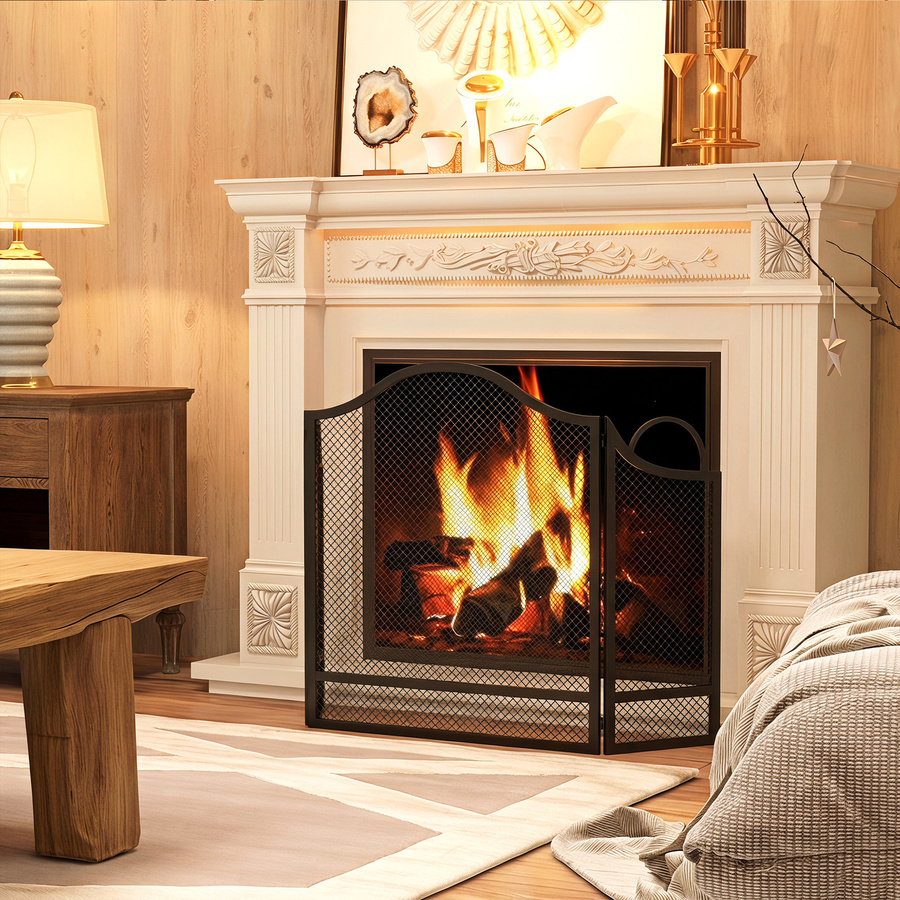 HOMCOM 3-teiliges klappbares Funkenschutzgitter für Kamin aus Metall in Schwarz, Breite: 122 cm, Höhe: 74 cm - Bild 2