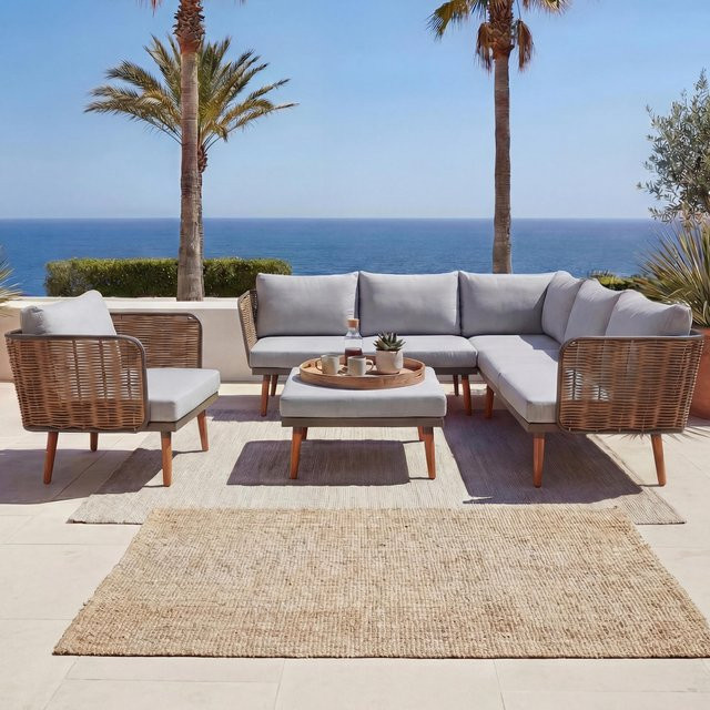 MCW Gartengarnitur L31 Lounge-Set aus Polyrattan und Metall in Hellgrau mit Sitz- und Rückenkissen - Bild 1