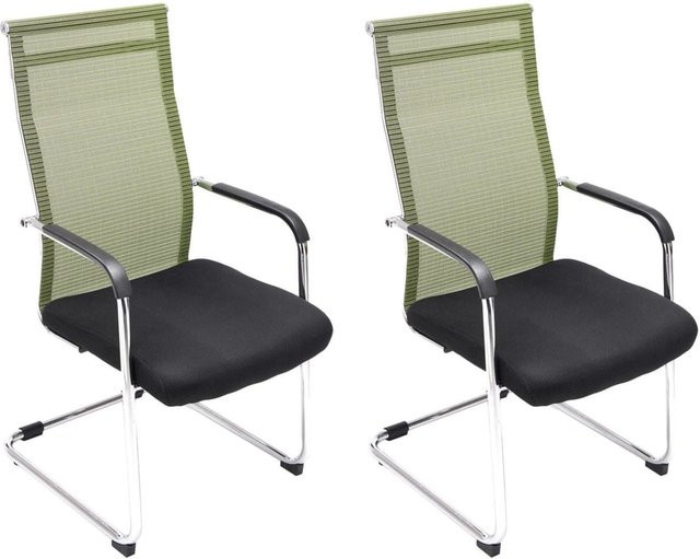 TPFLiving 2er Set Besucherstühle Brent mit grünem Netzbezug und Chromoptik Gestell, H x B x T: 110 x 62 x 55 cm - Bild 1