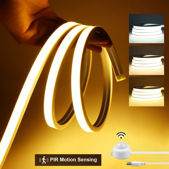Gyarfas Intelligenter PIR-Bewegungssensor mit COB-Neonstreifen, USB 5V, einstellbare Lichtverzögerung für Schlafzimmer, Flur und Treppen - Bild 1