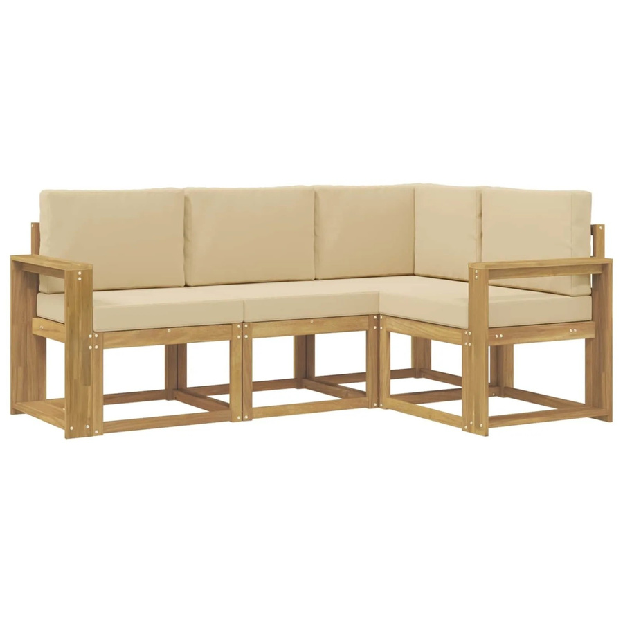 vidaXL Outdoor-Sofagarnitur 4-teilig in L-Form aus Akazienholz mit Kissen in Weiß und Beige - Bild 2
