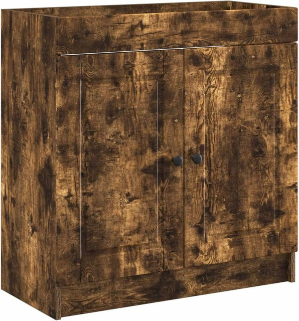 vidaXL Badschrank Unter dem Waschbecken in Geräucherte Eiche, Modernes Design mit Scharniertüren und Regalfächern, Braun Matt, B/T/H: 81,0 x 37,5 x 37,5 cm - Bild 1