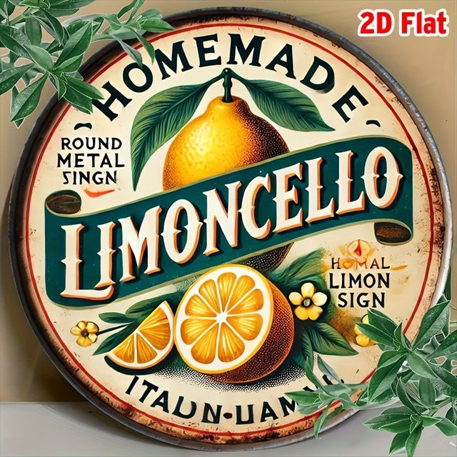 Potdemiel Rundes Metallschild Hausgemachtes Limoncello im Vintage-Stil mit Zitronen und Blumen, Durchmesser: 20,32 cm - Bild 1