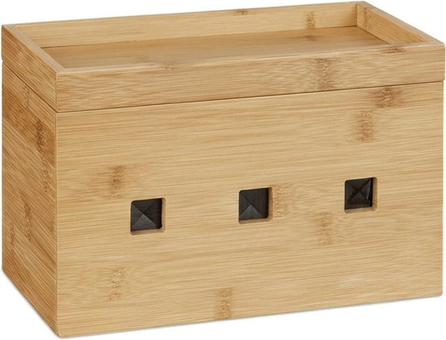 Relaxdays Kabelbox aus Bambus in Natur mit Deckel, Farbe: Beige/Braun, B/T/H: 25,5 x 16,5 x 14 cm - Bild 1
