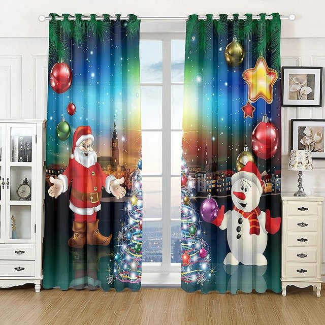 2er-Set Weihnachts Vorhänge mit Digitaldruck von A Family Of Home Textiles, halbtransparent, mehrfarbig, Breite: 50 cm, Höhe: 130 cm - Bild 1
