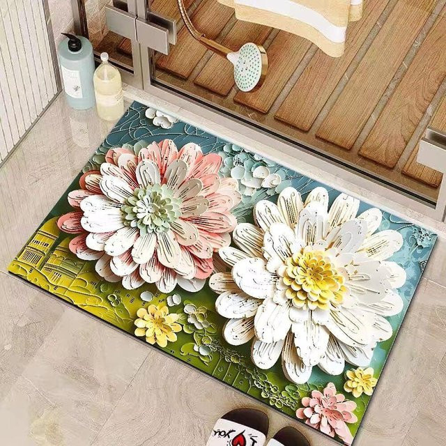 Yiran Furniture Badezimmer Bodenmatte Creme Windblume mit 3D-Design, schnelltrocknend und rutschfest, B/B: 80 x 120 cm, beige/mehrfarbig - Bild 1