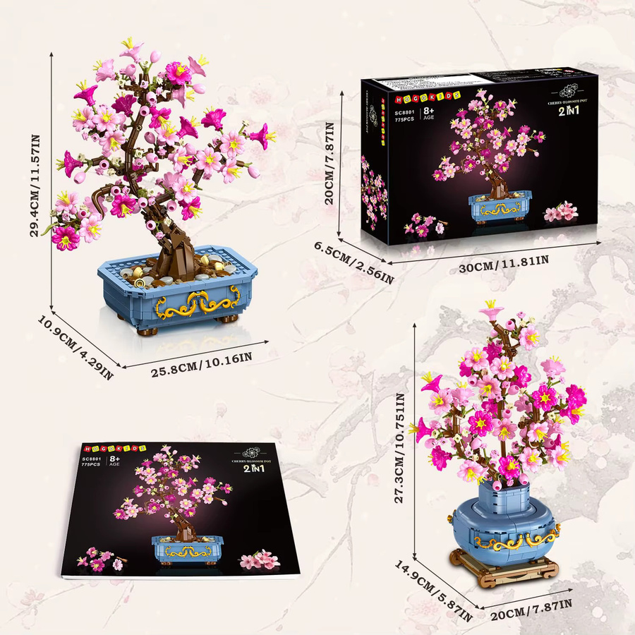 HOGOKIDS 2 in 1 Kirschblüten-Bonsai-Bauset in Rosa mit künstlichen Blumen für die Heimdekoration - Bild 4