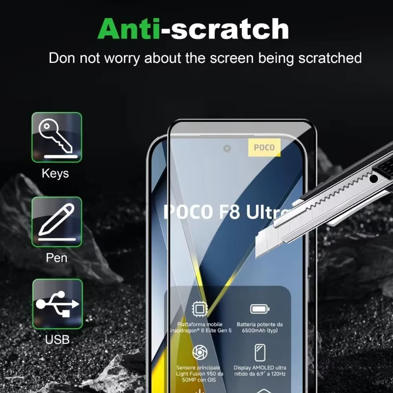 3-teiliges Displayschutz-Set aus gehärtetem Glas für Xiaomi Poco F8 F7 Ultra F6 F5 Pro F4 F3 GT sowie Poco X7 X6 X5 Pro X4 X3 GT in Transparent - Bild 2