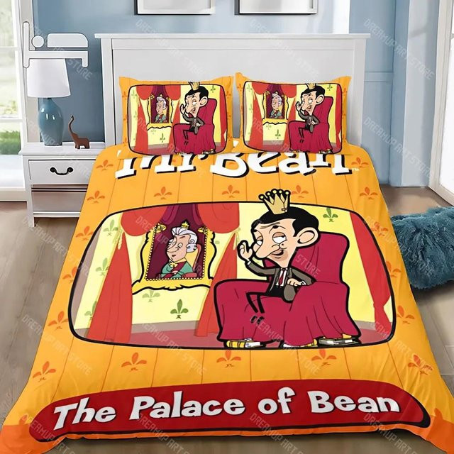 Bettwäscheset mit Cartoon-Motiv Mr B-Bean für Kinder und Erwachsene, bestehend aus Bettbezug und Kissenbezug, Farbe Orange, B/H: 90 x 200 cm - Bild 1