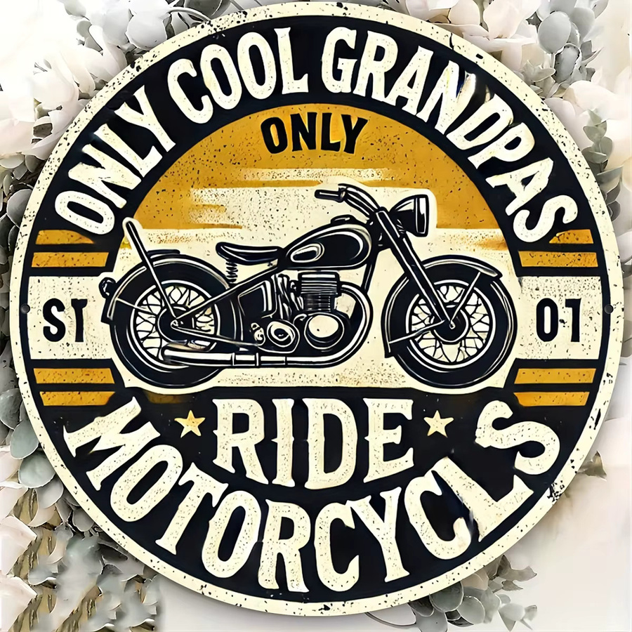 Potdemiel Vintage-Motorrad Wandkunst Metallschild rund mit Only Cool Grandpas Ride Motorcycles Slogan, Durchmesser: 20,3 cm, Mehrfarbig - Bild 5