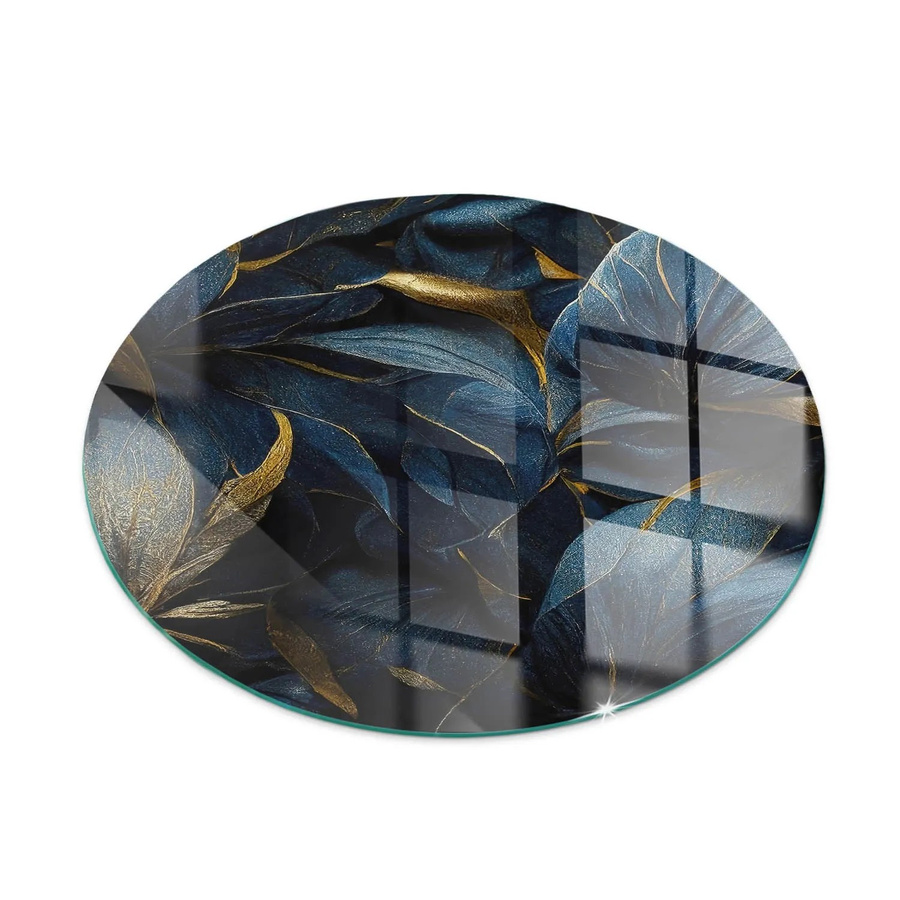 Tulup Glasplatte für Kamin mit Blätter-Textur, rund, Farbe: Marine Blue, Durchmesser: 60 cm - Bild 2