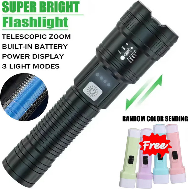 KDULIT LED-Taschenlampe mit USB-Ladefunktion und Teleskop-Zoom in Schwarz - Bild 1