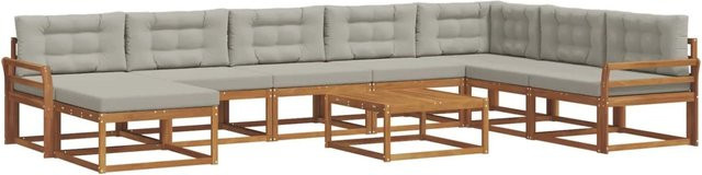 vidaXL Outdoor-Sofagarnitur 9-teilig aus Akazienholz in Natur mit grauen Kissen im L-Shape Design - Bild 1