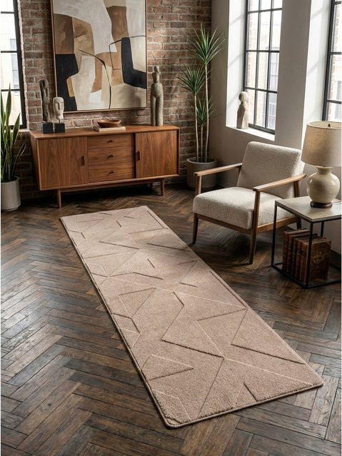 Waschbarer Kurzflorteppich Kadima Design LAVAREDO, geometrisches Design, Beige, B: 80 cm, L: 250 cm - Bild 1