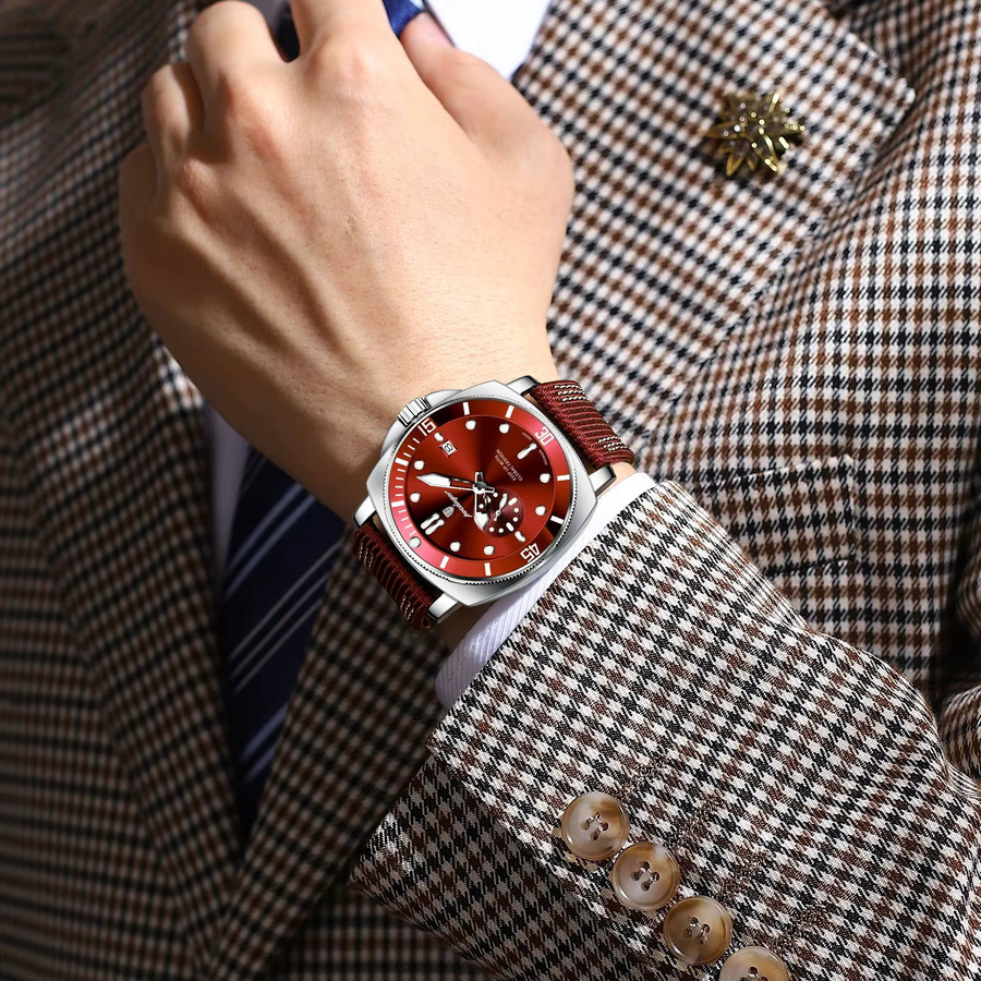 POEDAGAR Armbanduhr Quarz, Leder, Edelstahl, Schwarz, Herren - Bild 5