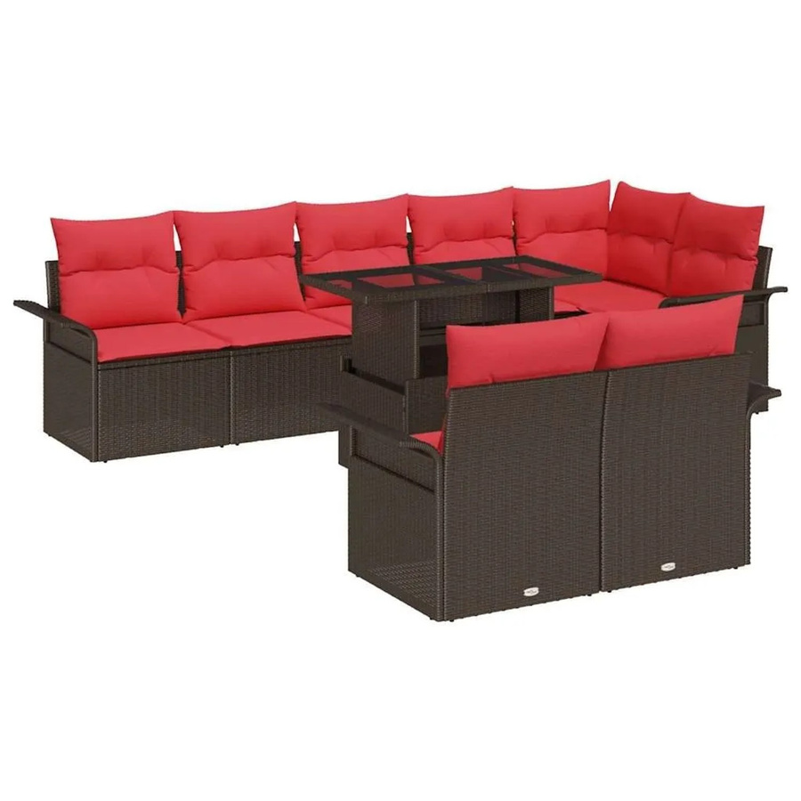 vidaXL Gartensofa-Set aus Poly-Rattan in Braun mit 9 Kissen und Couchtisch, L-Form für Garten und Terrasse - Bild 2