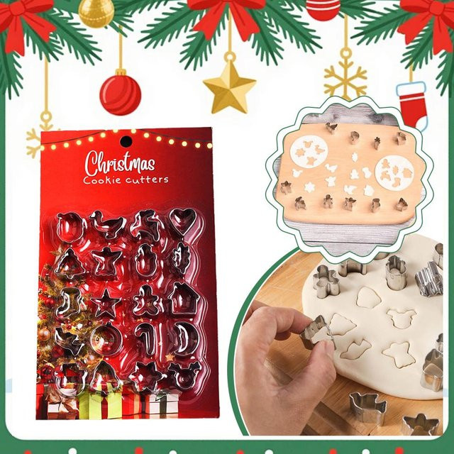 20er Set Edelstahl Cookie Cutter in Silber für Weihnachts-Motive wie Hirsch und Schneemann zur Gestaltung von Lebkuchen und Fondant - Bild 1