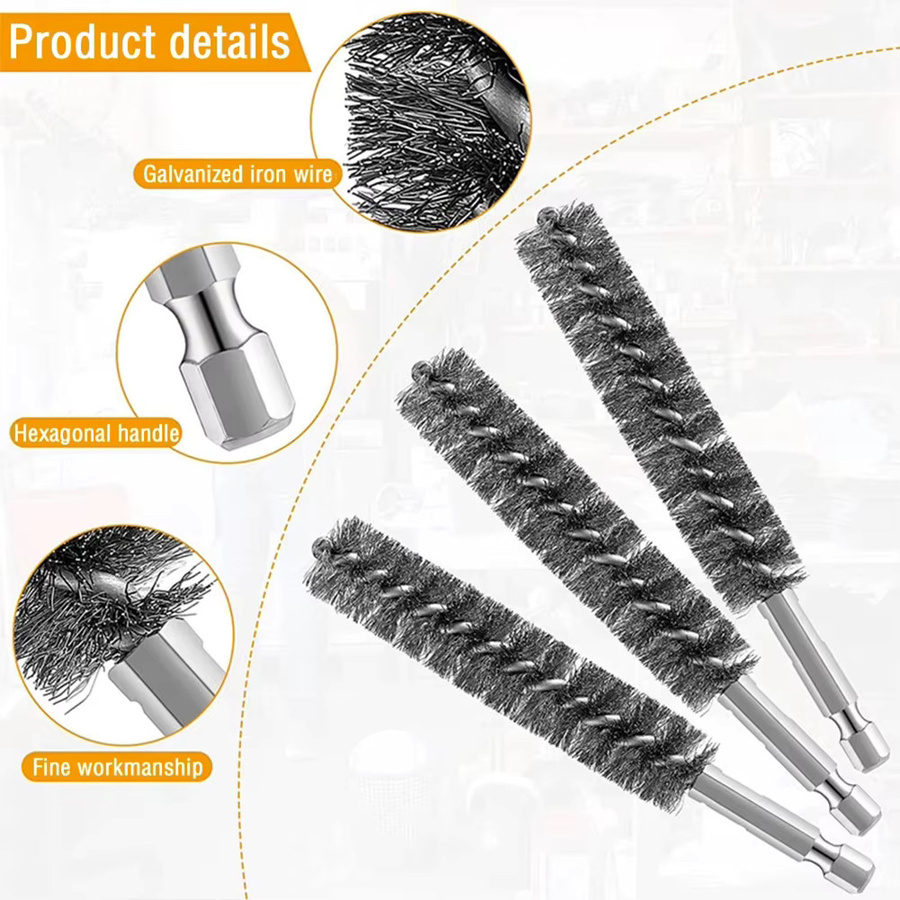 DAZZLEEX Drahtbürste mit sechseckigem Griff zur Rostreinigung und zum Polieren, 8-19mm - Bild 3