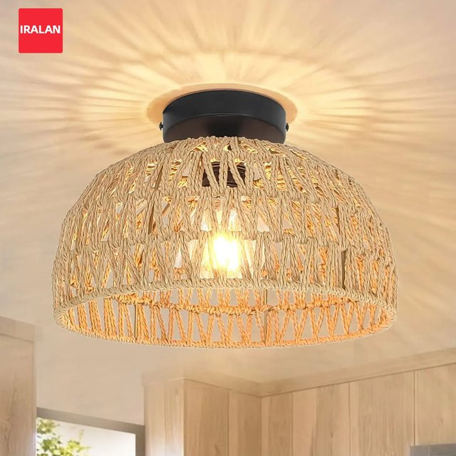 IRALAN Pendelleuchte aus Bambus und Rattan im Boho-Stil, Schwarz, Handgefertigte Deckenlampe für dein Wohnzimmer - Bild 1