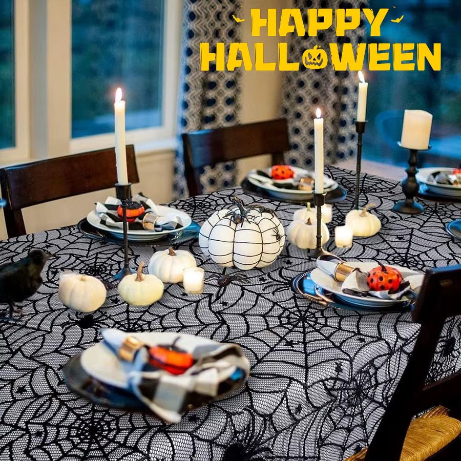 LuoluoHouse Elegante Halloween Tischdecke aus schwarzer Spitze mit Spinnennetz-Design für deine Horror-Party-Dekoration - Bild 2