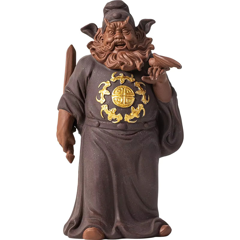 Keramik-Skulptur Zhong Kui Taoistischer Meister in Braun für Feng Shui Dekoration im Wohnzimmer oder Büro - Bild 3