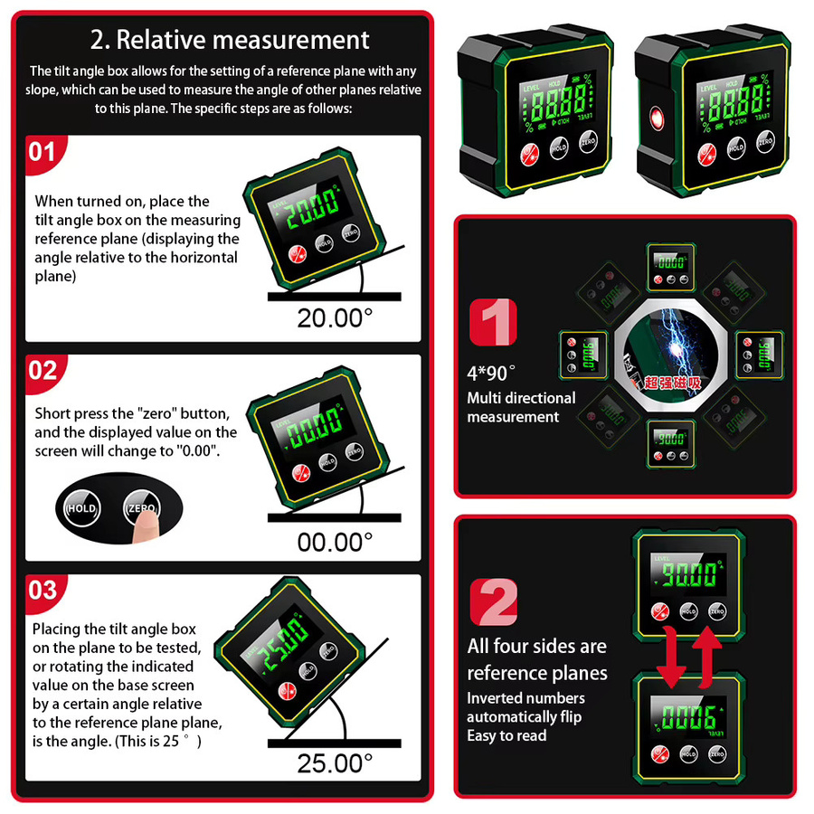 Etmakit Digitaler Winkelmesser mit Laser und Magneten, Elektronisches Neigungsmesser und Füllstandslineal mit USB-Anschluss - Bild 3