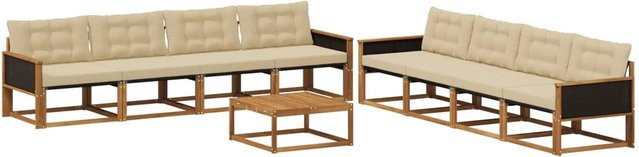 vidaXL Outdoor-Sofagarnitur aus Akazienholz mit Textilene und Kissen, Natur und Beige - Bild 1