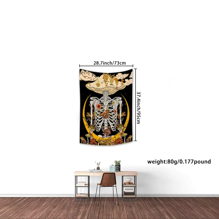 VIKAMA Fantasy Pilz Totenkopf Wandteppich in Multicolour mit Sternen, Mond und Wolken, B/H: 60 x 40 cm - Bild 4