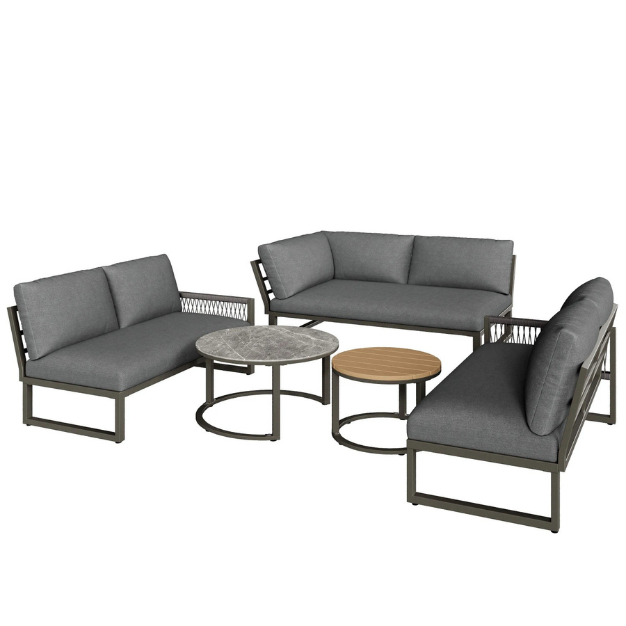 okwish Garten-Lounge-Set für 6-7 Personen mit Ecksofa und Couchtisch in Grau - Bild 2
