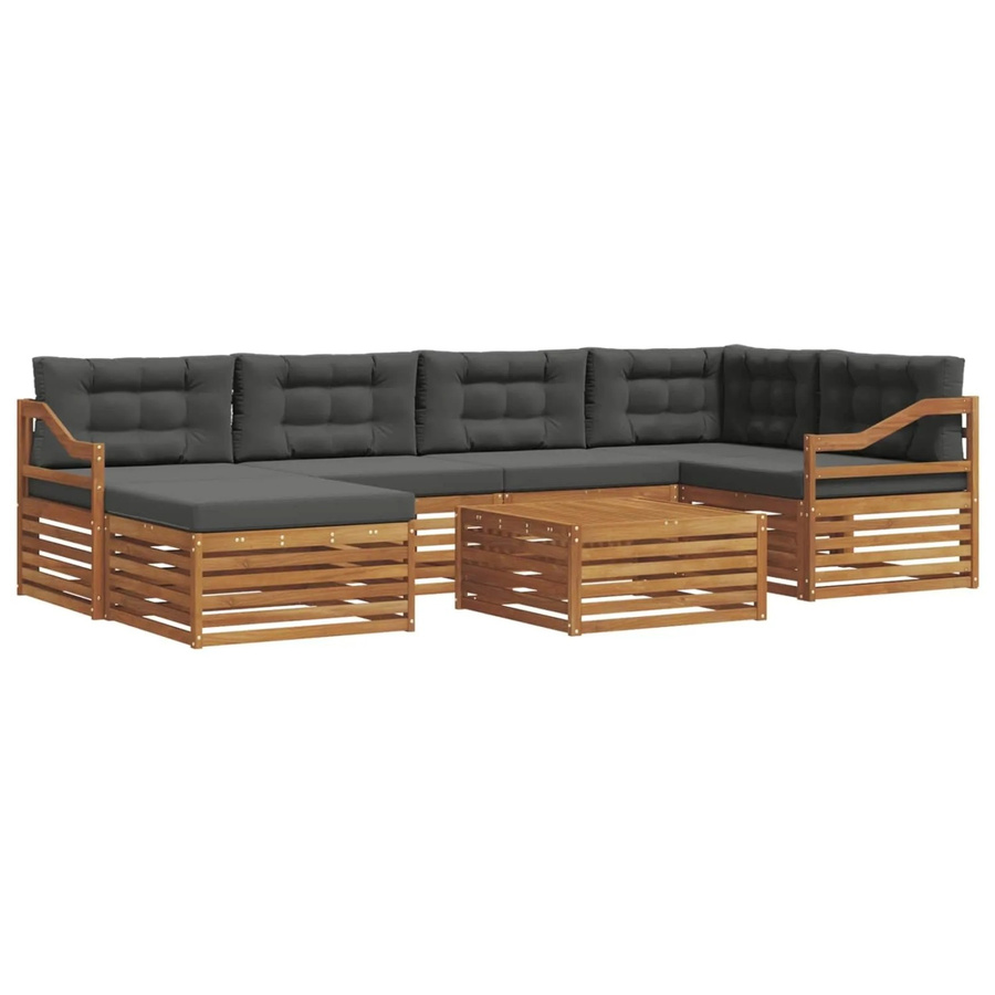 vidaXL 7-tlg. Outdoor-Sofagarnitur in L-Form aus massivem Akazienholz mit Kissen in Anthrazit - Bild 2