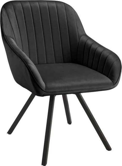 tectake Drehbarer Armlehnstuhl in Samtoptik mit Stahlbeinen, Schwarz, B/T/H: 58 x 58 x 82 cm - Bild 2