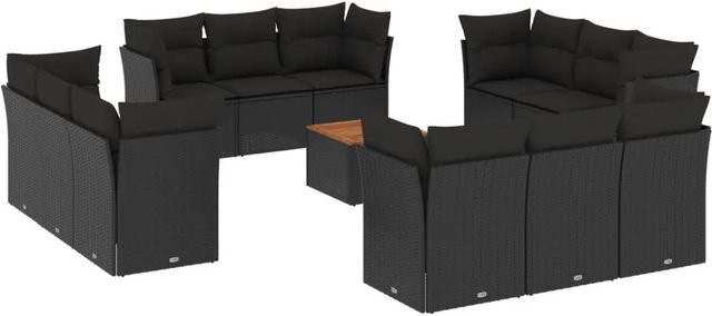 vidaXL 13-teilige Garten-Sofagarnitur aus Poly-Rattan und Akazienholz in Schwarz mit Kissen - Bild 1