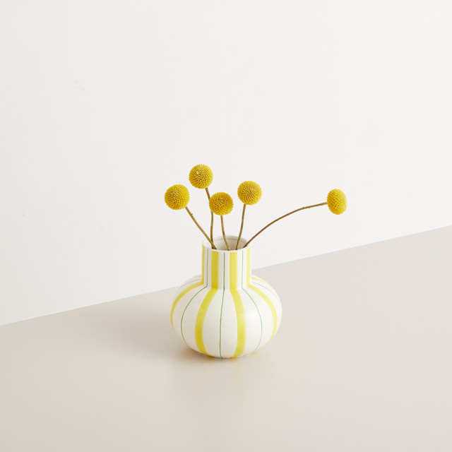 BLUME2000 Keramik Vase gestreift in Gelb Grün Weiß für den Tisch, Höhe: 17,0 cm - Bild 1