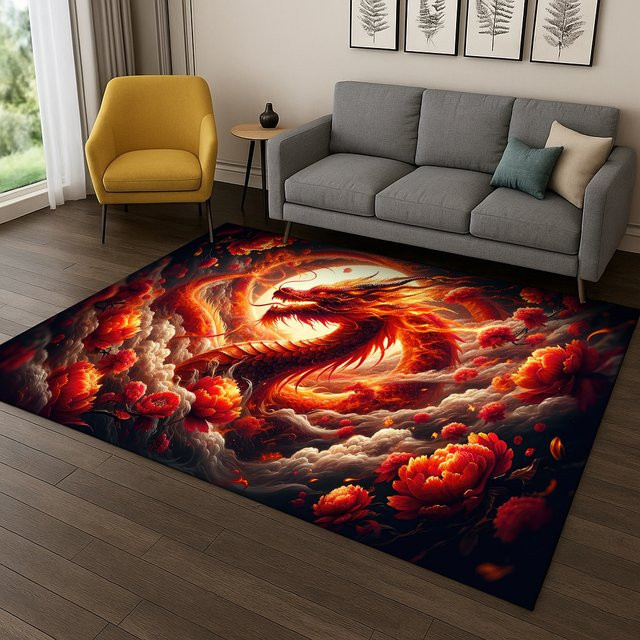 Faviora 3D China Dragon Myth Art Teppich, rutschfeste Bodenmatte in Multicolour für Wohnzimmer, Schlafzimmer und Kinderzimmer, B/T: 60 x 40 cm - Bild 1