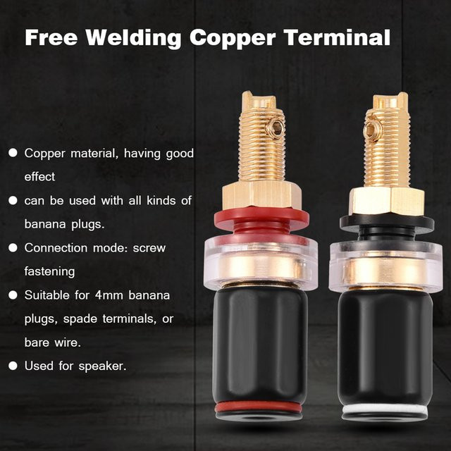 VBESTLIFE 2 Stück lötfreie Kupfer-Lautsprecher-Verstärkeranschlüsse in Gold, kompatibel mit 4-mm-Bananensteckern und Klemmenblöcken - Bild 1